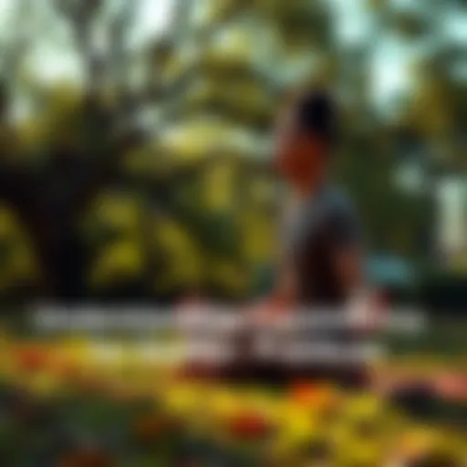 Individual meditating outdoors, surrounded by trees and sunlight