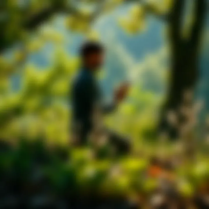 A person kneeling in prayer surrounded by nature, expressing devotion and connection to a higher power.