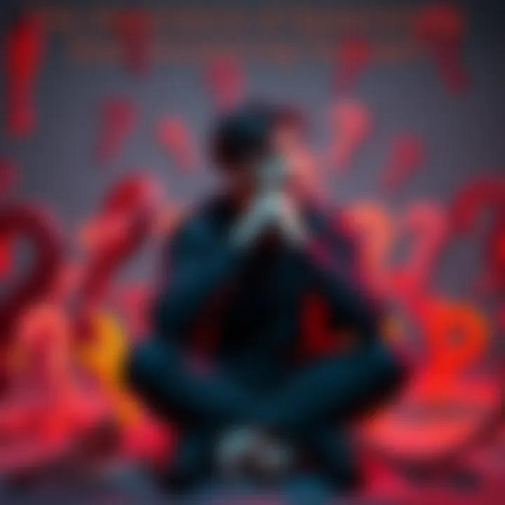 Person pondering with question marks A person sitting in a thoughtful pose surrounded by question marks, symbolizing the importance of inquiry over answers.