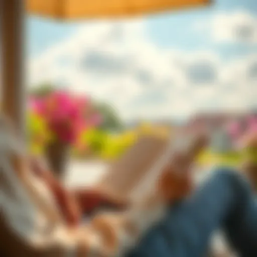 A person sitting comfortably with a book in hand, enjoying a quick read on a sunny afternoon