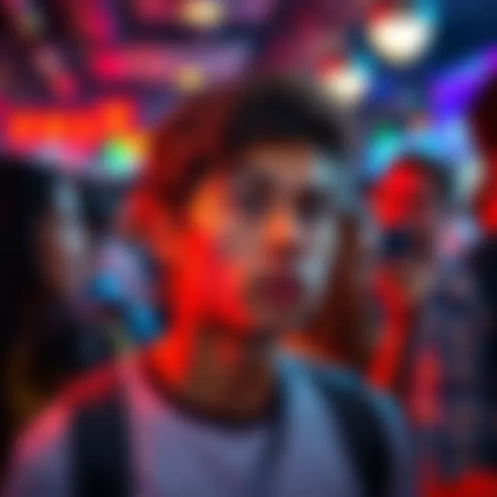 A person looking surprised as others glance their way, surrounded by a lively social setting.