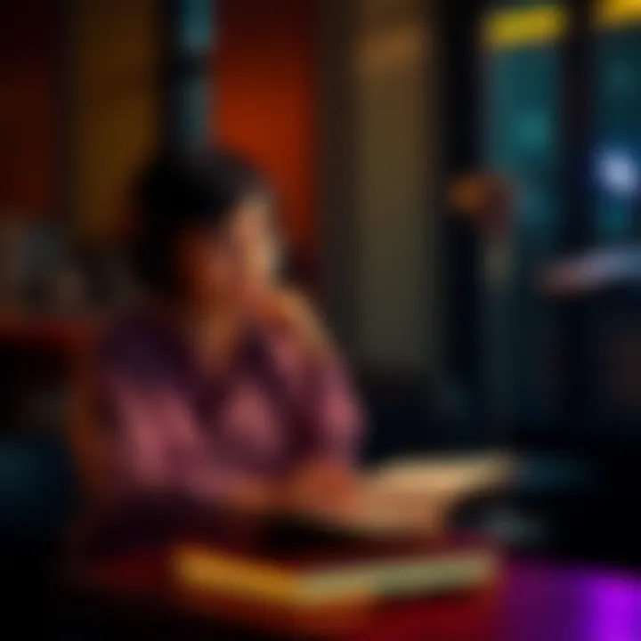 A thoughtful person sits with a journal, contemplating the affirmation 'all my problems are solved.'