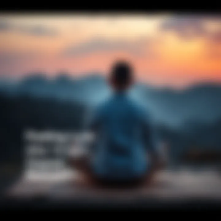 Individual sitting cross-legged on a mat, looking contemplative with a serene backdrop of nature, symbolizing self-reflection after a meditation retreat.