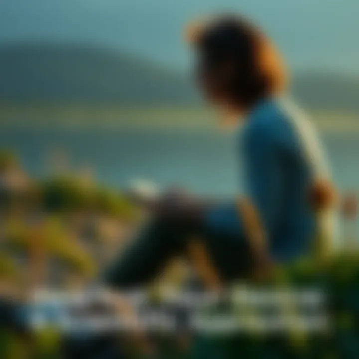 A person sitting quietly, journaling about their goals and desires, surrounded by nature, symbolizing self-reflection and manifestation.