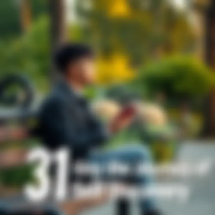 A 31-year-old individual sitting on a park bench, looking thoughtful while holding a journal, symbolizing self-discovery and personal growth.