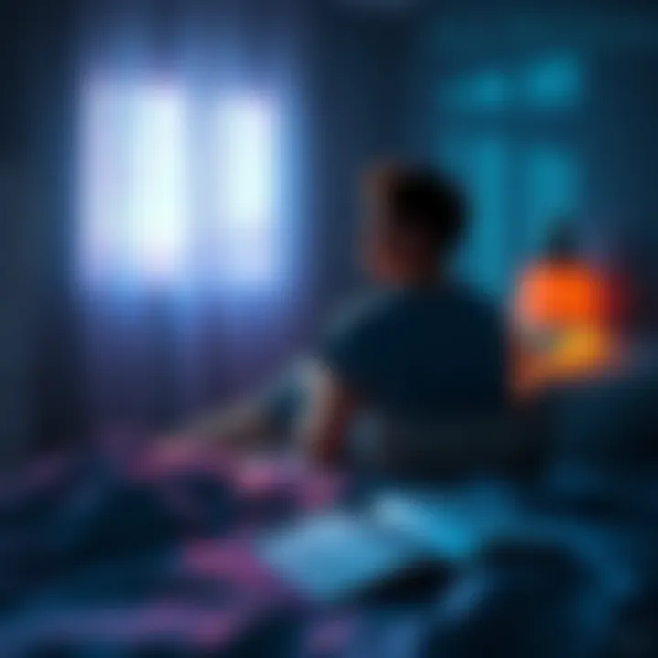 A person sitting on a bed, looking thoughtful while recalling dreams, with a dream journal nearby.