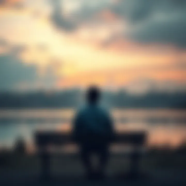 A person sitting alone on a bench, looking thoughtful in a serene environment, symbolizing mental health reflections.