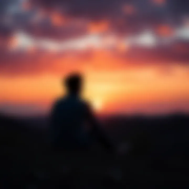 A person sitting alone, looking thoughtfully at a sunset, symbolizing reflection on a past romance.