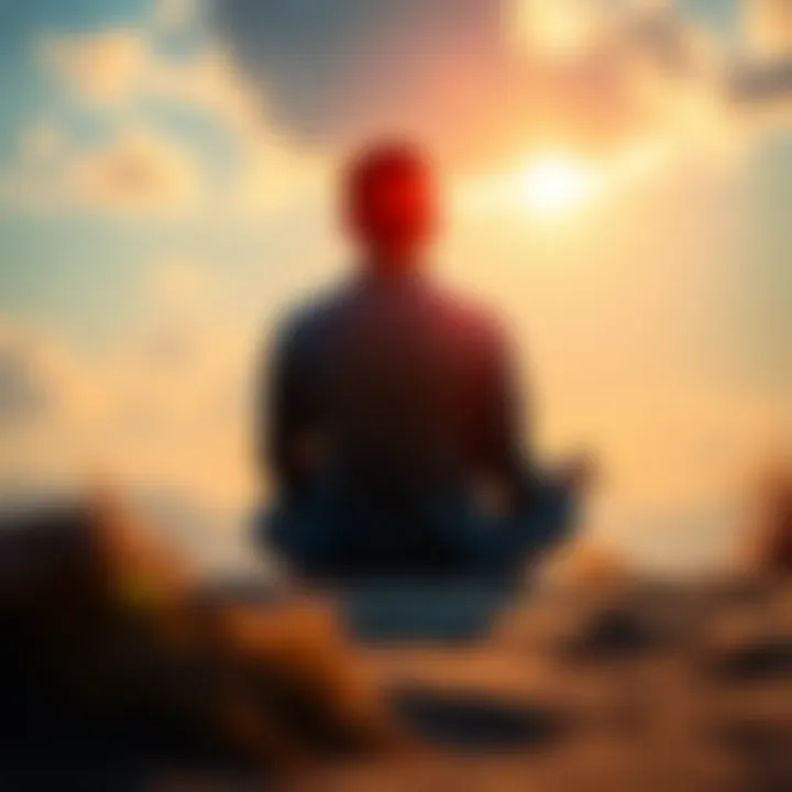 A person sitting cross-legged in a serene environment, contemplating their inner self and seeking enlightenment.