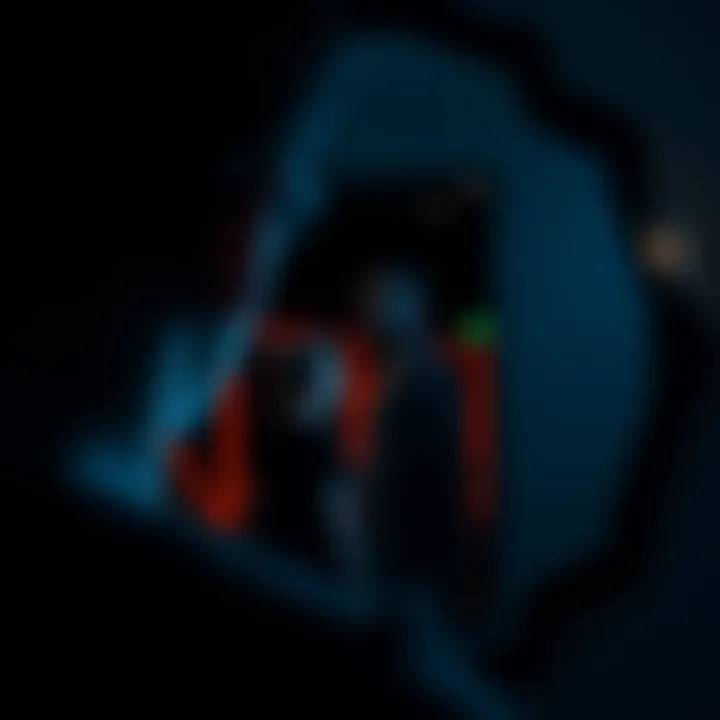 A person looking at a dark reflection in a mirror A person gazes at their own reflection in a dark mirror, symbolizing feelings of detachment and questioning reality.