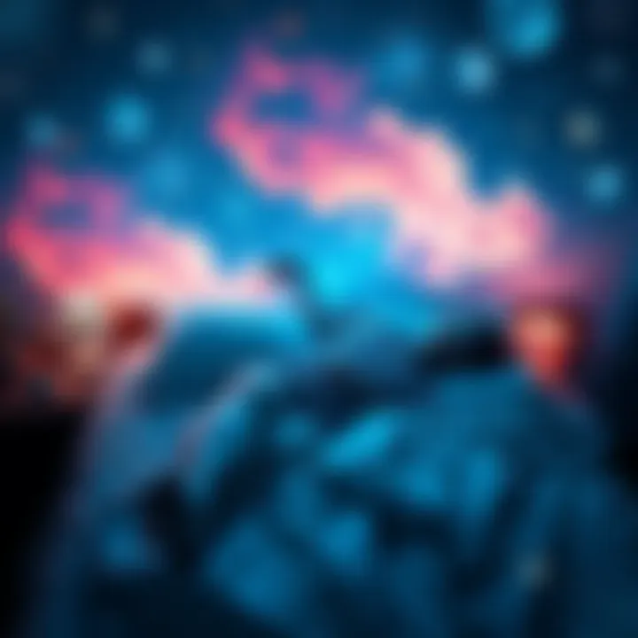 A person lying comfortably in bed, surrounded by dream-like imagery, reflecting their desire to achieve lucid dreams and improve sleep quality.