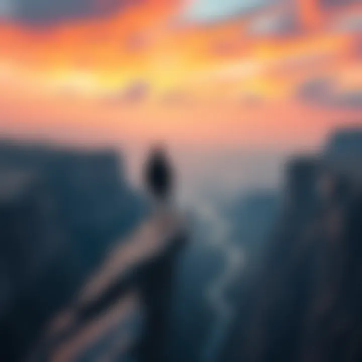 A person standing on a cliff edge showing thrill and danger in their expression