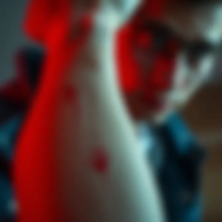 Person with Scratches on Arm Close-up of a person showing scratches on their arm with a look of confusion and fear