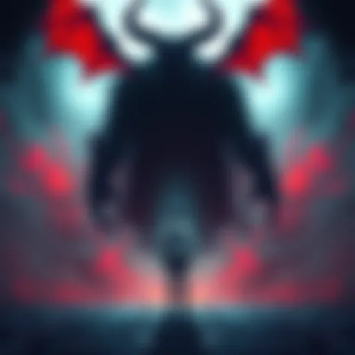 An individual standing in a mystical setting, looking towards a shadowy figure representing a demon, symbolizing the search for support in gender transition.