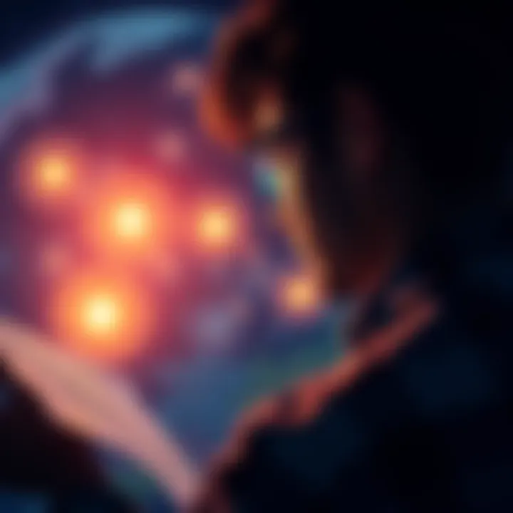 A person looking at a map with symbols of growth and mentorship around them, symbolizing the search for a shifting mentor.
