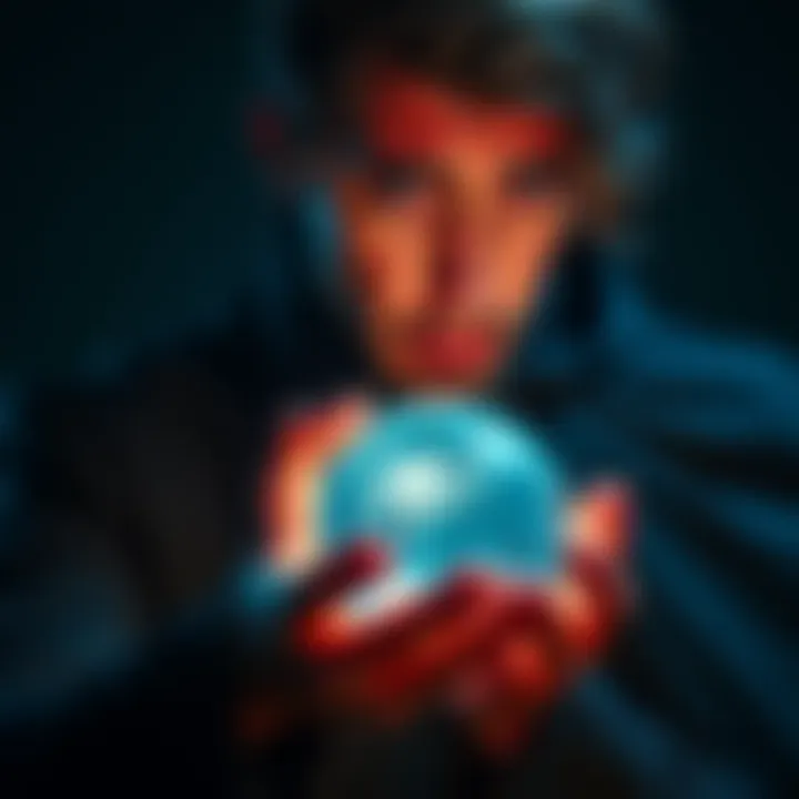 A worried individual holding a crystal ball, looking for answers about dark magic mistakes
