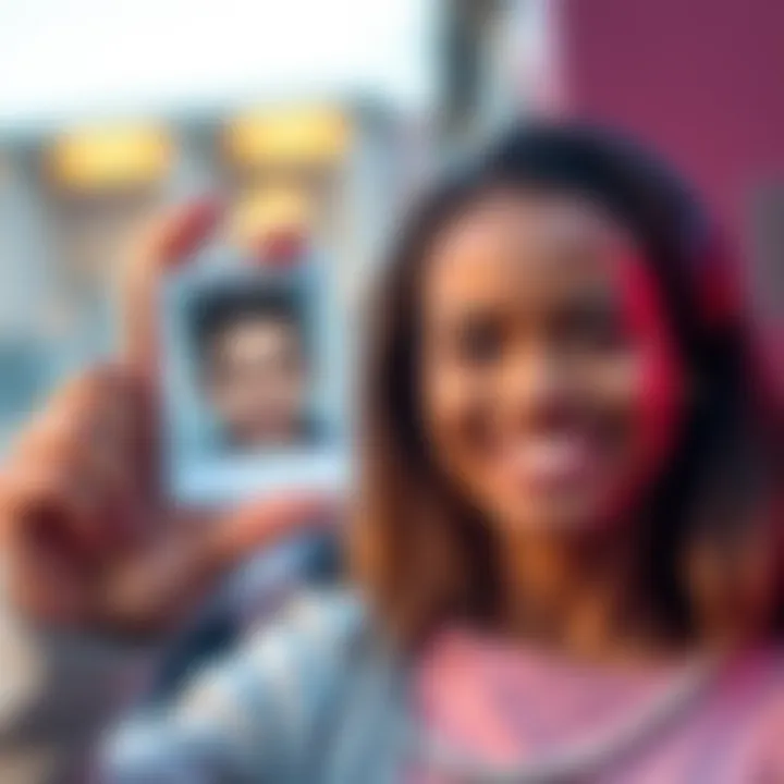 A person shows a resting face photo next to a smiling photo for feedback