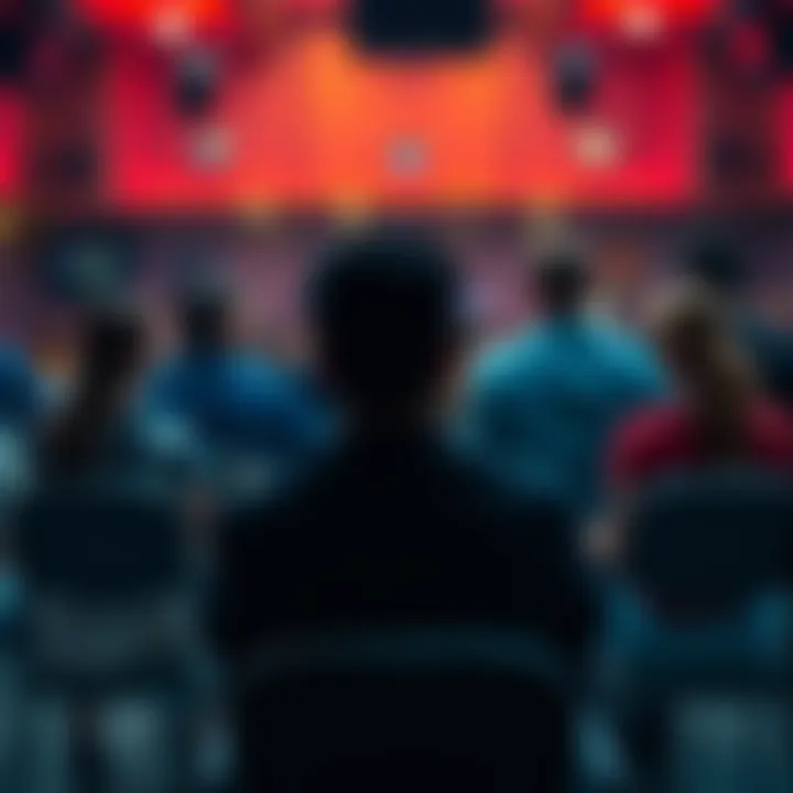 A person looks thoughtful while seated alone in a busy social setting, with people conversing around them.