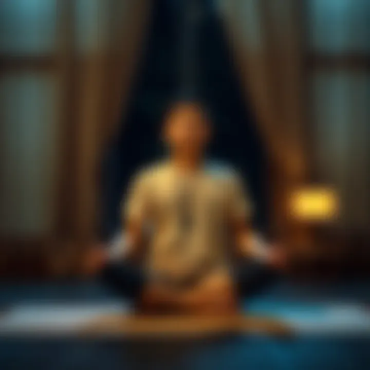 Individual reflecting while sitting cross-legged on a meditation mat, looking contemplative after leaving a retreat early