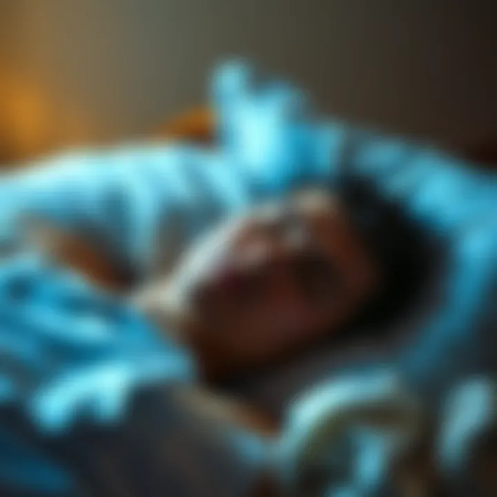 A person sleeping comfortably in bed, surrounded by soft pillows and blankets, showcasing a serene expression.