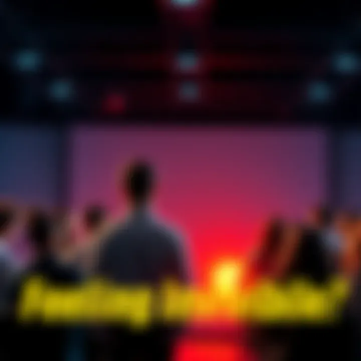 A person standing confidently while talking to a group, with attentive listeners showing engagement.