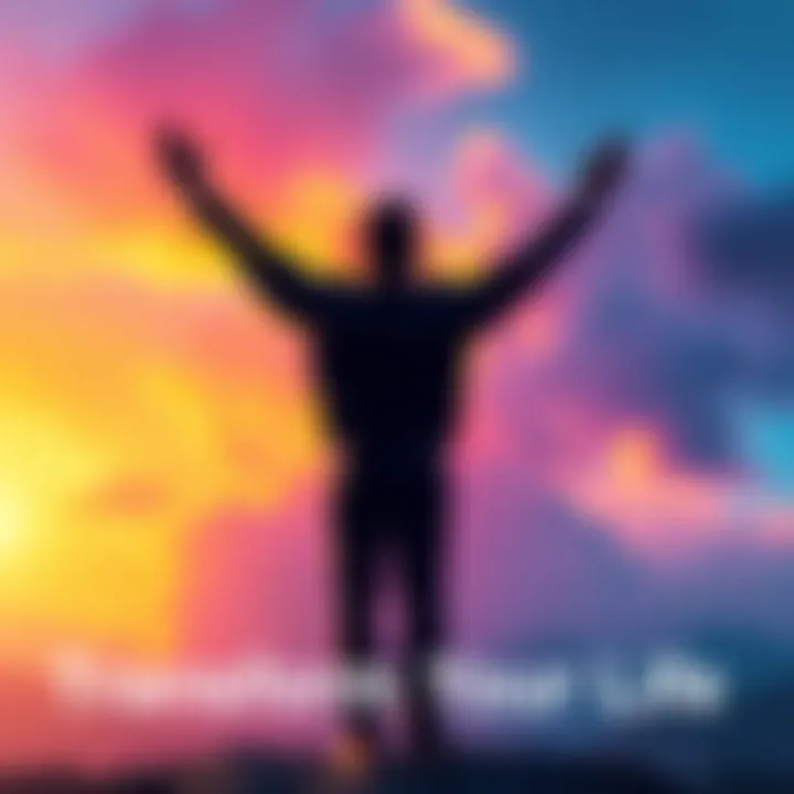 Individual standing tall with arms raised, symbolizing self-empowerment and personal transformation