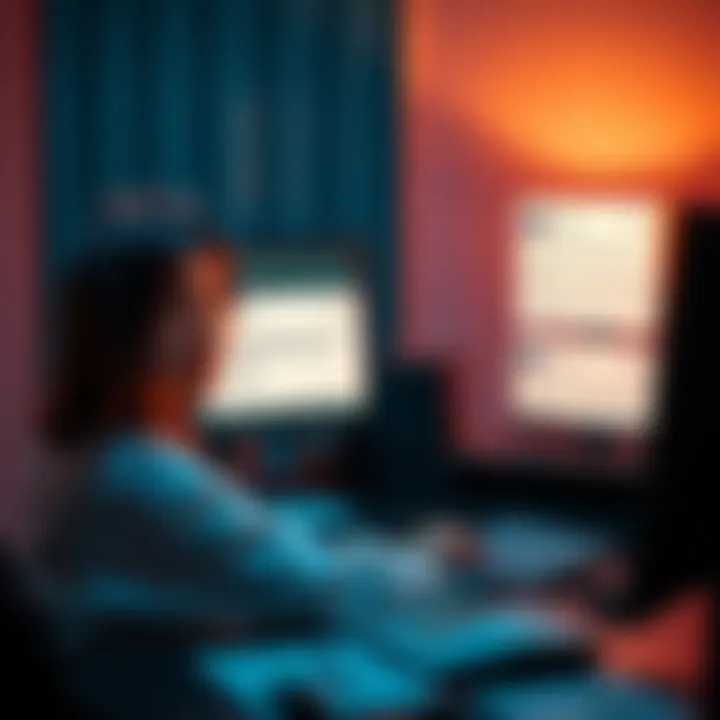A person sitting at their desk looking surprised while reading a negative comment on a computer screen. The screen shows their old hospital experience post and a new user profile with a comment.