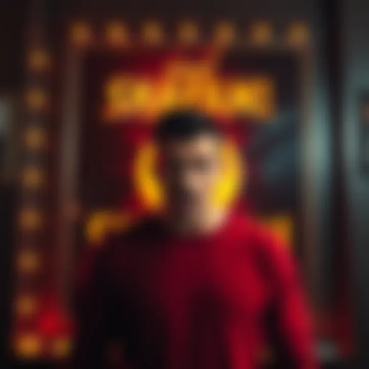 A person with a shocked expression stands in front of a movie poster that features Sinbad and the title 'Shazam' crossed out, symbolizing the film that never existed.