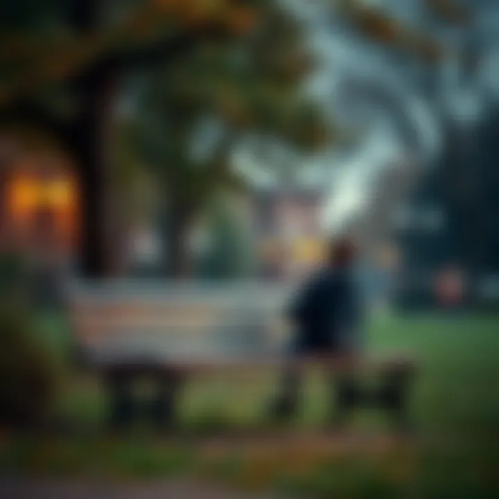 A person sitting on a park bench, looking relaxed while surrounded by nature, indicating the importance of taking breaks for mental health.