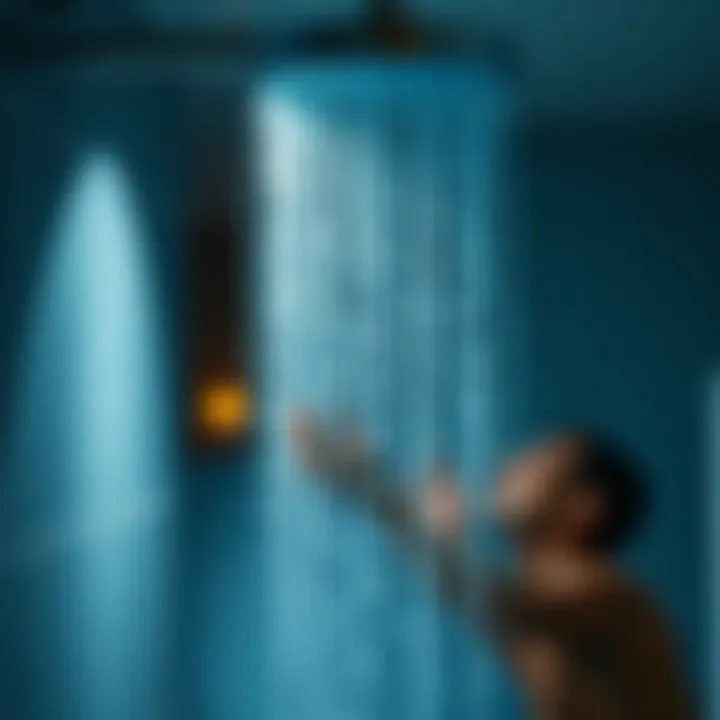 A person standing under a shower, water flowing down, preparing for a restful night's sleep