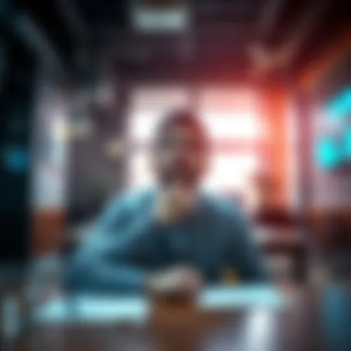 A person sitting at a table with a thoughtful expression, hand on chin, reflecting on their gut feeling while making a decision.