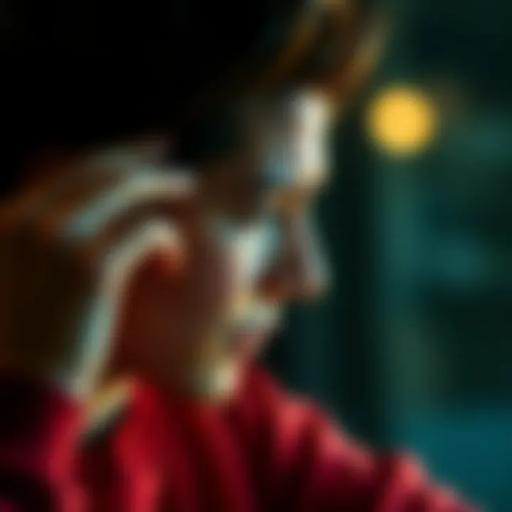 A person with thinning hair looks contemplative while touching their scalp, reflecting on past relationships and emotional stress.