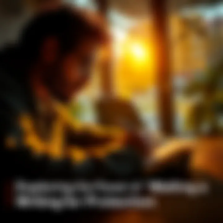 Person writing in a journal A focused person writes in a journal with a pen, surrounded by a calm environment, promoting a protective mindset against negativity.