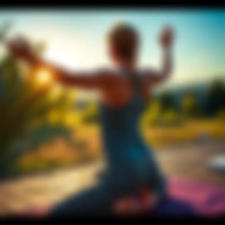 Person practicing yoga outdoors A person doing yoga in a peaceful outdoor setting to recharge their energy