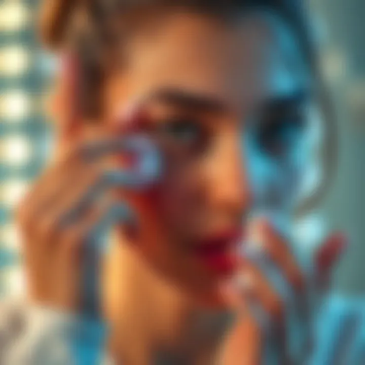 A person applying eye cream to combat sunken eyes before a performance