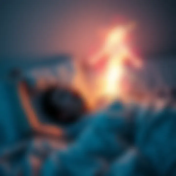 A person lying in bed, appearing frightened and surprised as they have an unwanted astral projection experience, with a faint glow around them to symbolize their spirit leaving the body.