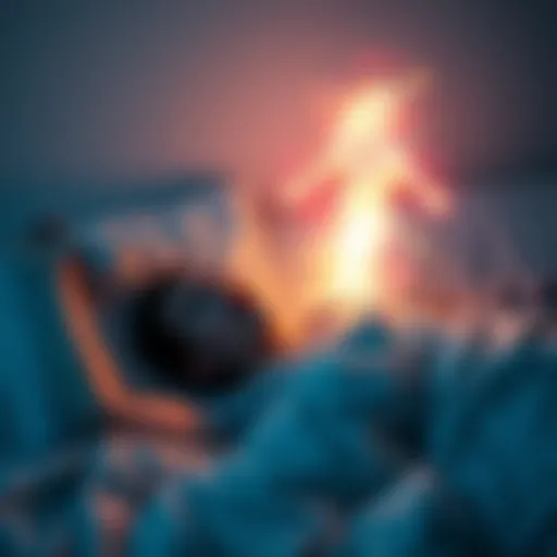 Person experiencing astral projection A person lying in bed, appearing frightened and surprised as they have an unwanted astral projection experience, with a faint glow around them to symbolize their spirit leaving the body.