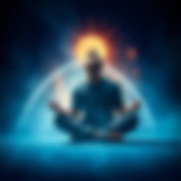 A person sitting cross-legged with eyes closed, surrounded by a glowing aura, symbolizing the journey of astral projection