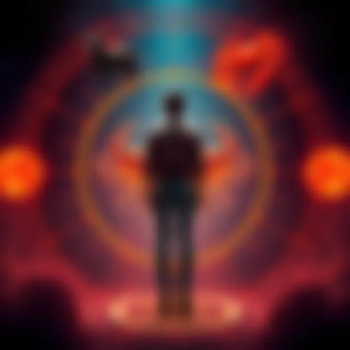 Person standing with astrological symbols A person of varying heights and body frames surrounded by Taurus and Cancer symbols representing astrological influences