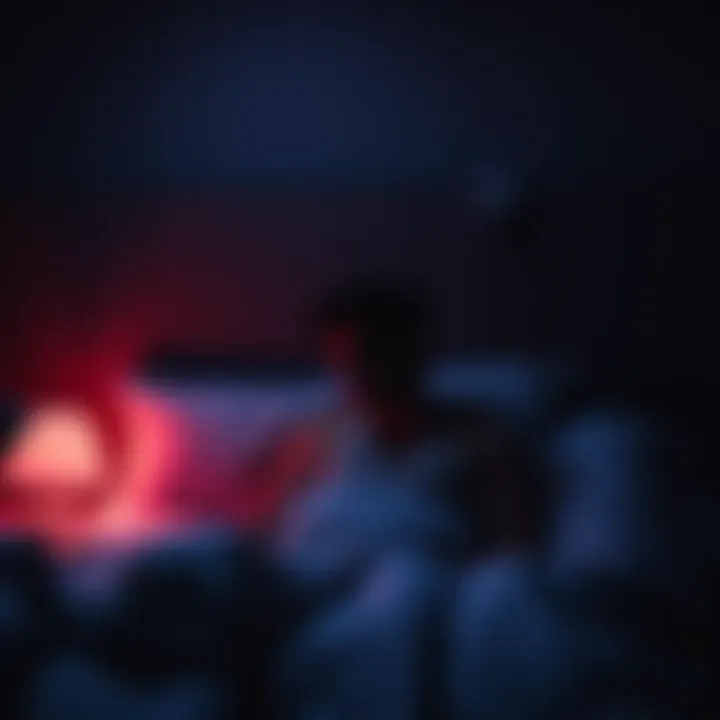 A person sitting up in bed looking distressed after experiencing a nightmare, with dark shadows around them, suggesting a troubled sleep.