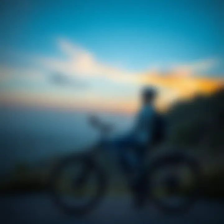 Individual sitting on a bicycle near a serene landscape, reflecting on life's journey and self-discovery feelings