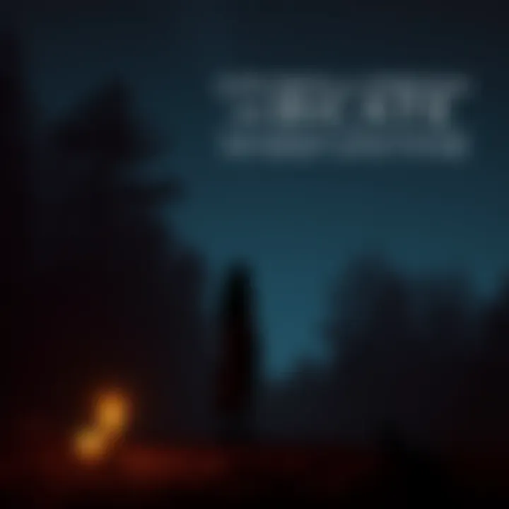 A silhouette of a person standing in a dark environment, with a candle and a black cat nearby, under a starry sky