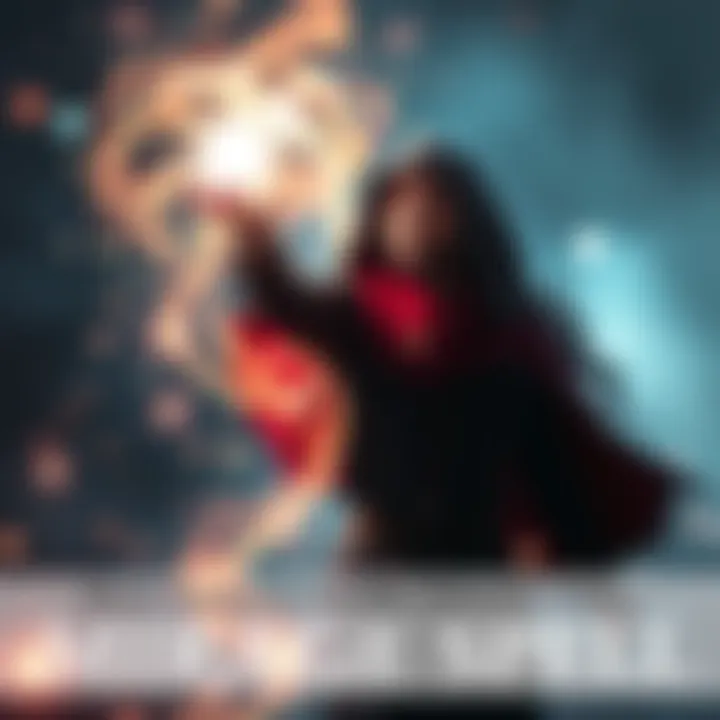 A person in a mystical setting casting a magic spell with shimmering lights around them