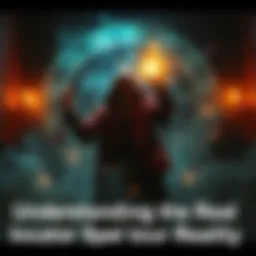 A person in a dark room casting a spell with a glowing wand, surrounded by mystical symbols and light.