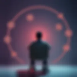 A person sitting on a chair looking frustrated, surrounded by icons representing different habits, illustrating the struggle of quitting and returning, with arrows looping in the background.