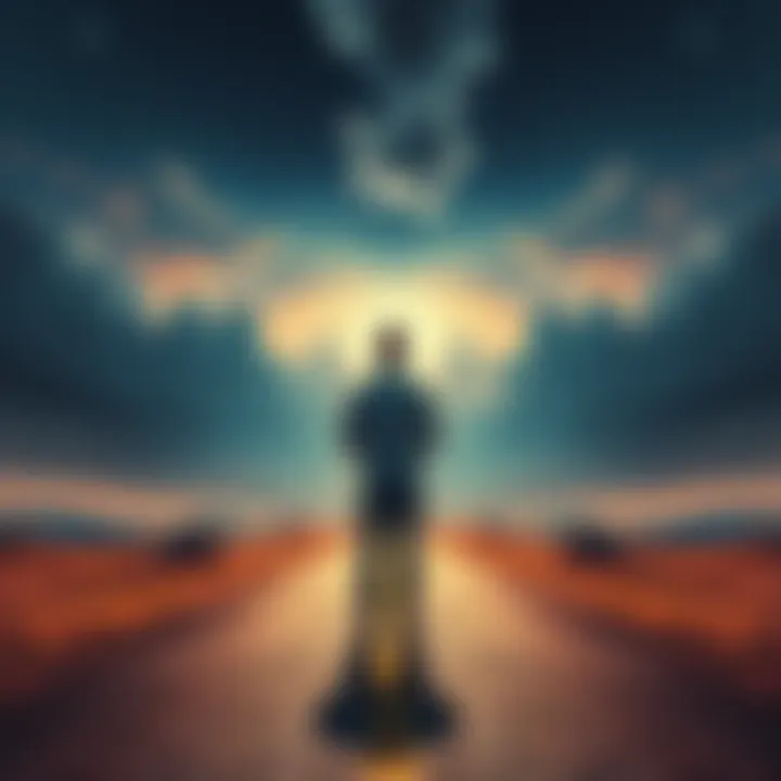 Person choosing change Individual standing at a crossroads, looking uncertain yet hopeful, symbolizing the decision to leave a toxic work environment for a better life.