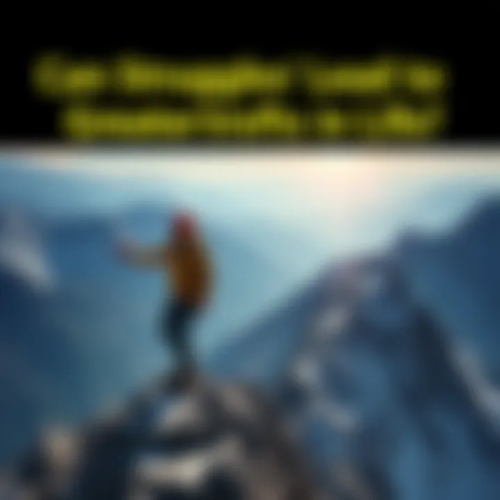 A person reaching the top of a mountain, looking joyful after overcoming a challenging climb.