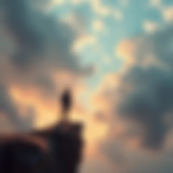 A person standing on the edge of a cliff, looking out into a vast open sky, depicting the act of facing deep-seated fears.