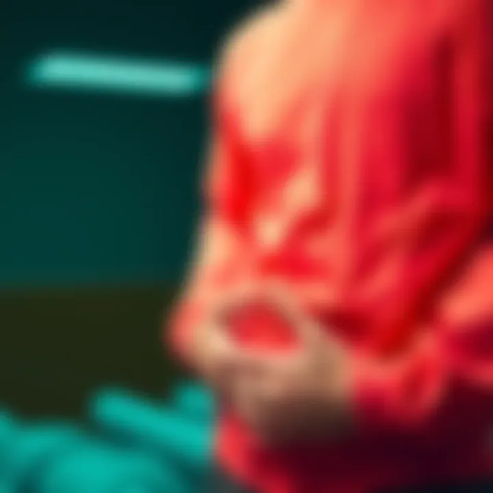 Person Considering Surgery A person looks worried while holding their stomach, contemplating surgery for chronic constipation.