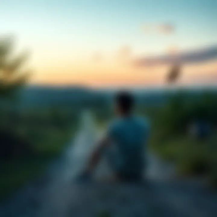 A person sitting on a path, looking thoughtful while surrounded by nature, symbolizing reflection on life and choices.